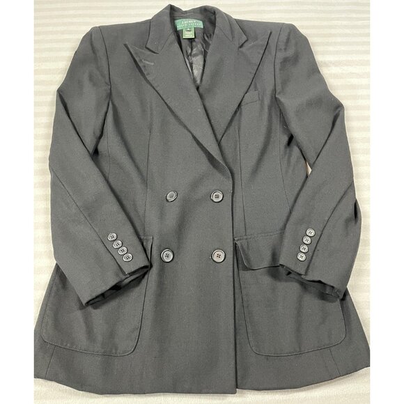 Lauren Ralph Lauren Blazer Womens 8 Black Wool Lined Double Breasted Made in USA - Picture 1 of 11